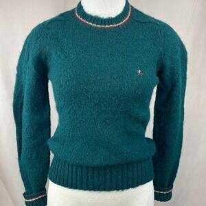 Vintage 80s Womens Sweater (S)‎ HUNTERS RUN Wool Preppy Pony Norm Green jumper